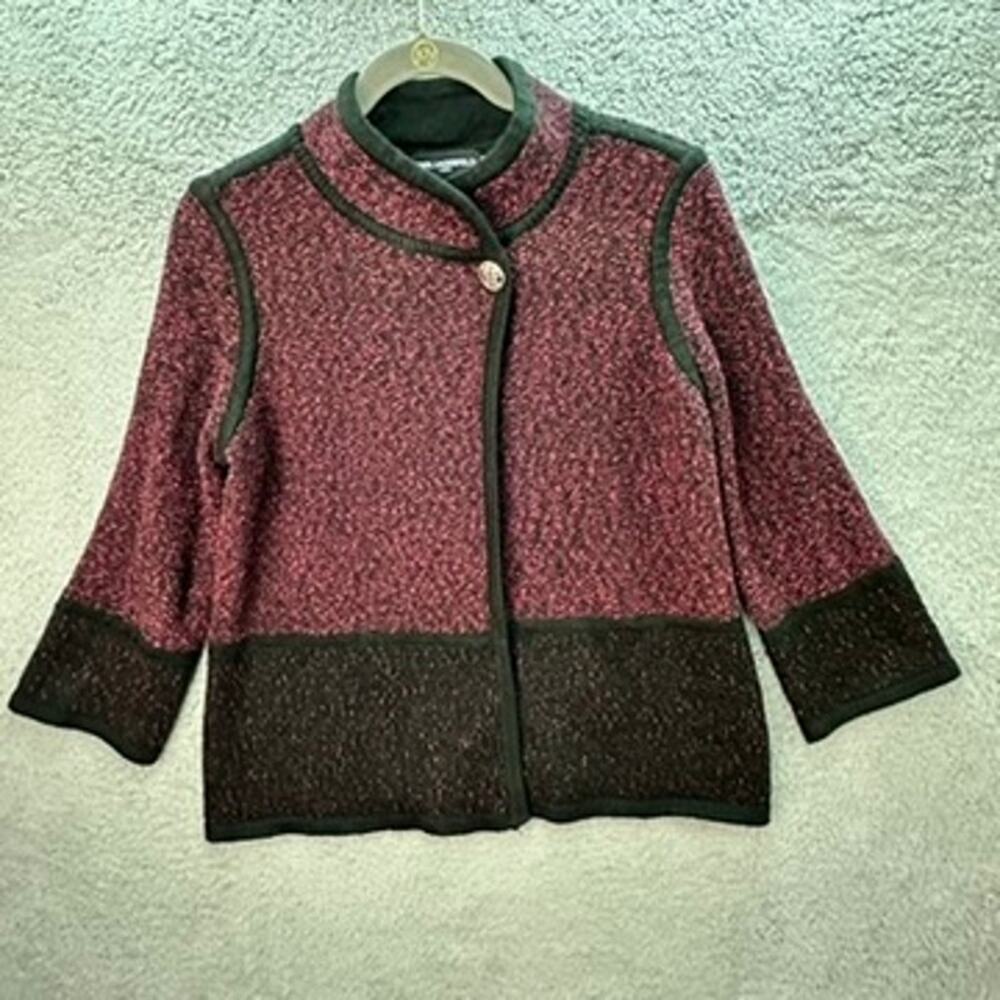 Karl Lagerfeld Paris Small Knit Cardigan Sweater Red Black One Button Layer